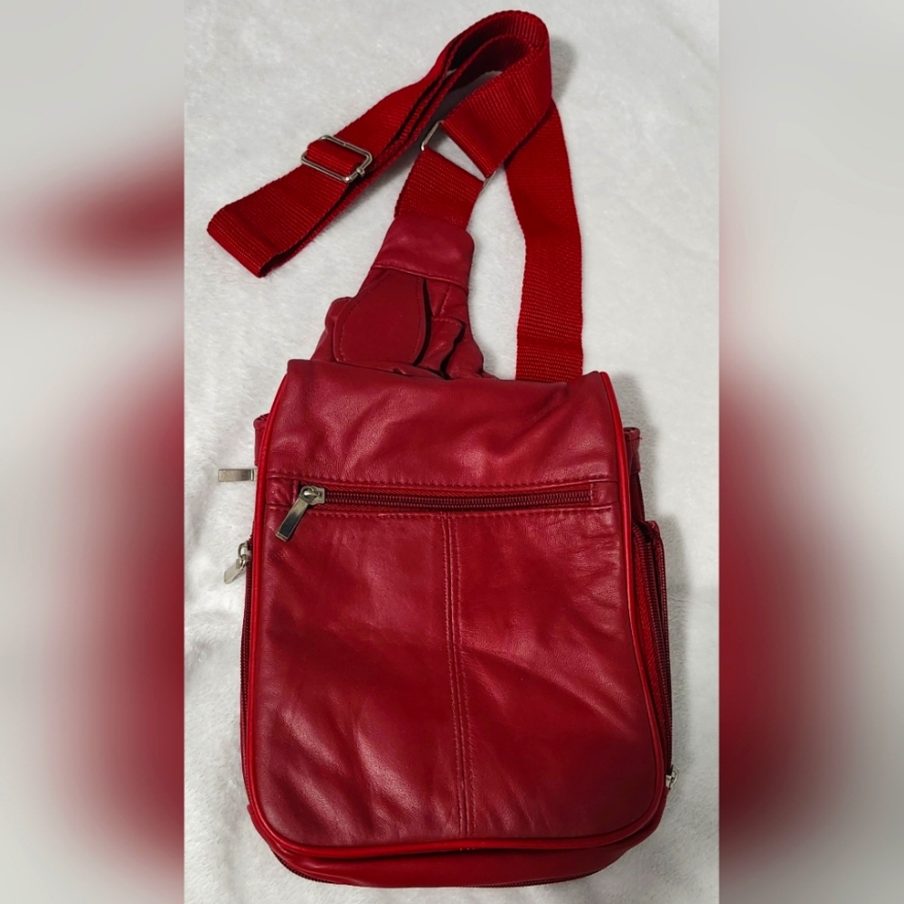 Vintage Buxton Red Leather Crossbody Fanny Pack Adjustable Shoulder Strap